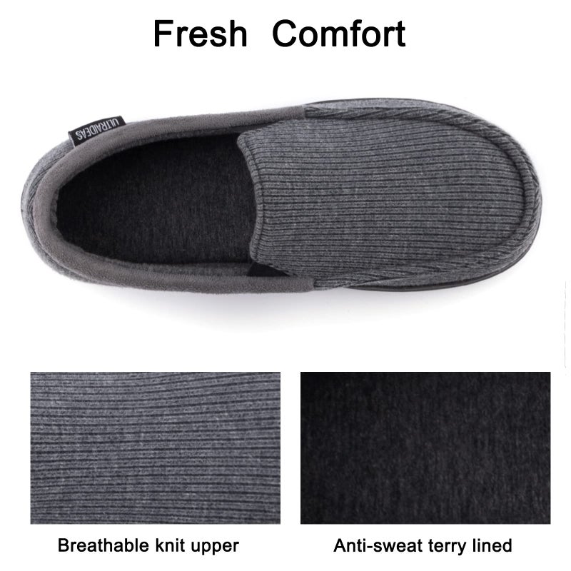 ULTRAIDEAS Men's Moc-Toe Slippers Loafer House Shoes Indoor Outdoor Memory Foam with Breathable&Warm Knit Upper, Charcoal Grey, 8 US - Image 4